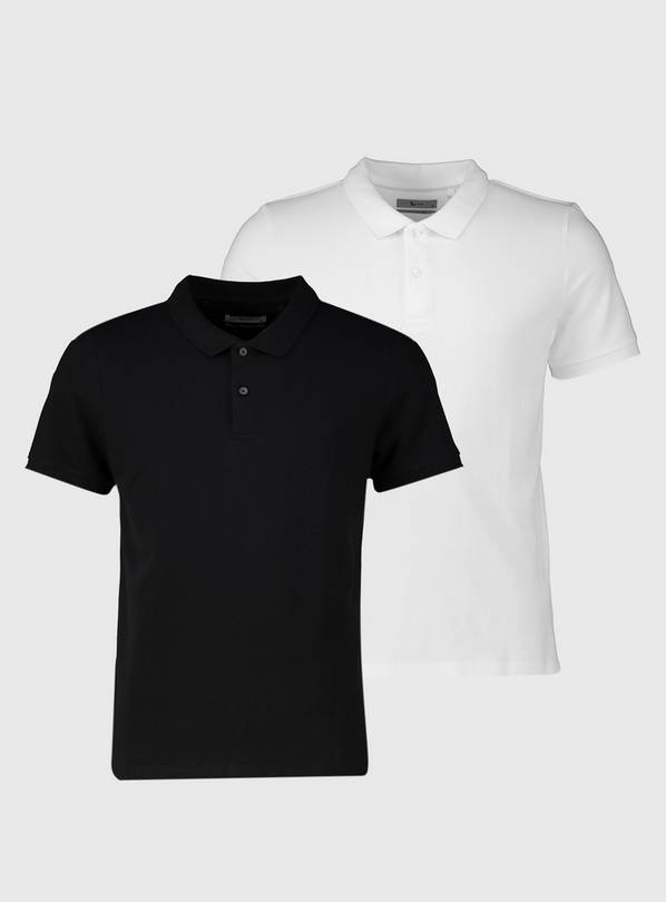 Black & White Pique Polo Shirt 2 Pack - S